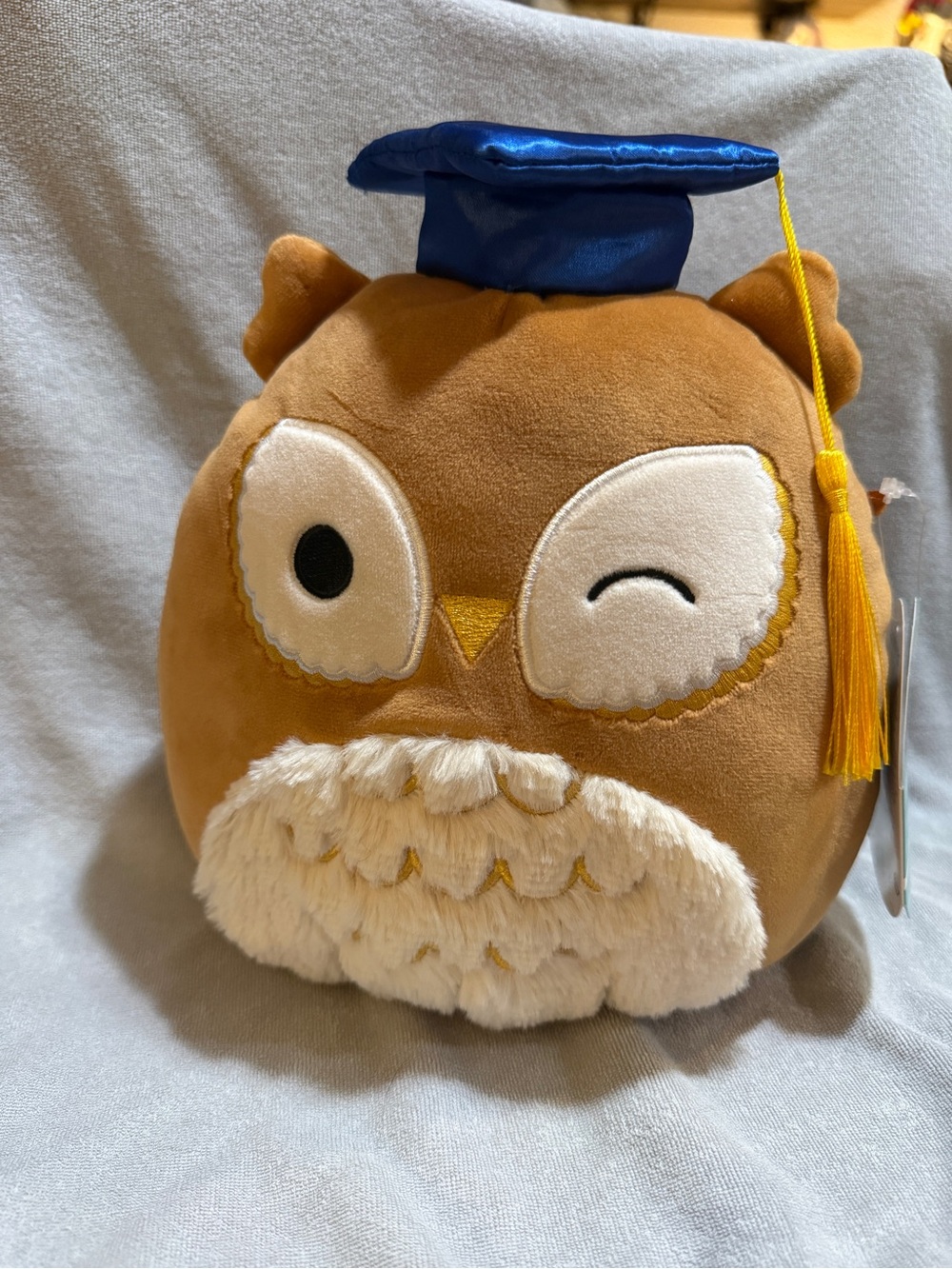 Squishmallows Brown Owl with Blue Graduation Cap โArellaโ
